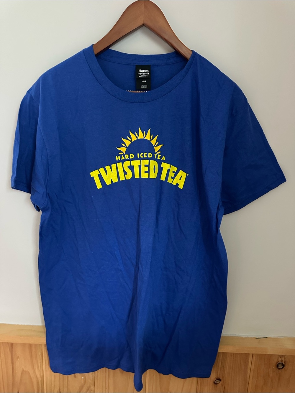Hanes Royal Blue Short Sleeve Tee with Yellow 'Twisted Tea' Logo